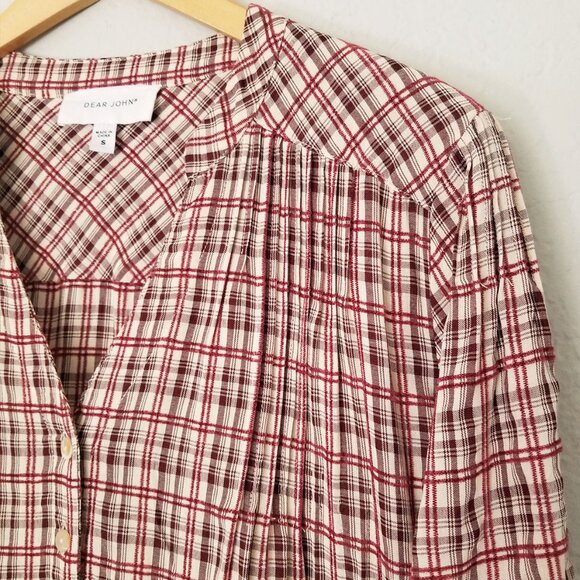 Dear John Plaid Ribbon Trim Tiered Mini Dress S Balloon Sleeves Cottagecore Boho - Picture 4 of 16